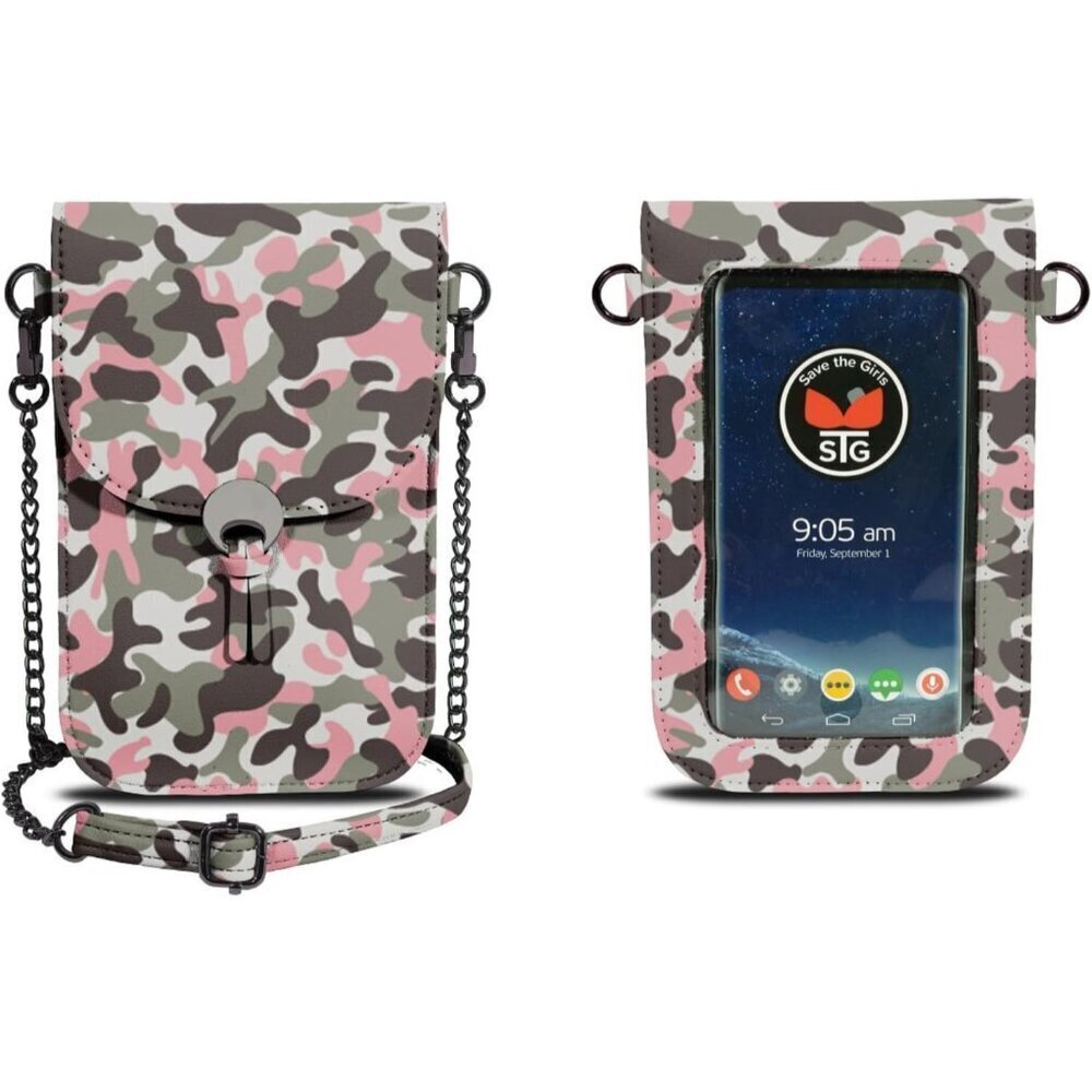 Cell Phone Purse Faux Leather Grey Camo Crossbody Touch Screen for Women